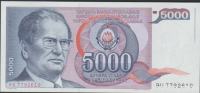 BANKOVEC 5000 DINARA P93a DB;BU,BN,CS (JUGOSLAVIJA) 1985.UNC