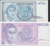 BANKOVEC 100-AA,AH,500-AA,AF DIN P112a,P113a(JUGOSLAVIJA) 1992.UNC