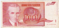 BANKOVEC  1000 dinarjev 1992 NIKOLA TESLA Jugoslavija