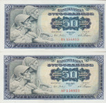 BANKOVEC 50 DINARA P79a-UNC,P79b-aUNC/UNC,m+v št.(SFR JUGOSLAVIJA)1965