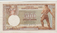 BANKOVEC 500 DINARJEV P31a (LJOTIĆEVA SRBIJA JUGOSLAVIJA ) 1942.VF