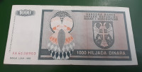 BOSNA Srpska republika Banja Luka 1.000 dinara 1992
