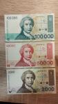 Hrvaška bankovci 2000, 50.000 in 100.000 dinarjev