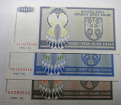 HRVAŠKA Srbija KNIN lot Krajina XF AU Dinar 1 10 20 Milijonov 1993