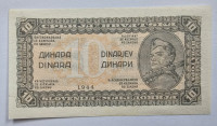 JUGOSLAVIJA - 10 dinarjev 1944, papir z malimi zašč. nitkami