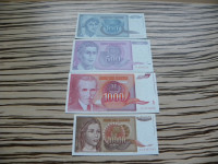Jugoslavija 100, 500, 1000, 10000 dinarjev 1992