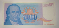 JUGOSLAVIJA  P141a  5000 DINARA 1994