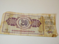 Jugoslovanski bankovec za 20 dinarjev izdan leta 1981