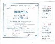 !"Obveznica 2000 dinara 1961,Banka Bjelovar R