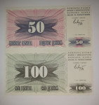 Prodam bankovca 50 in 100 dinarjev Bosna in Hercegovina 1992