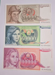 Prodam bankovce 20000,50000 in 100000 dinarjev UNC