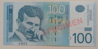 Srbija 100 din Nikola Tesla SPECIMEN