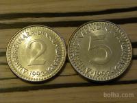 Jugoslavija 2+5 dinarjev 1992 UNC