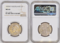 JUGOSLAVIJA 2 Dinara 1925(P) NGC MS 64