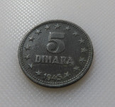 Jugoslavija 5 Dinarjev 1945
