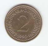 KOVANEC  2 dinarja  1990  Jugoslavija.