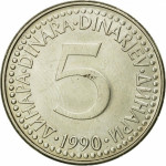 Kovanec SFRJ, Jugoslavija 5 dinarjev 1990