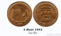 ZR JUGOSLAVIJA, 2 dinara 1992, UNC