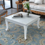 vidaXL Klubska Mizica 80x80x42 cm Visok Sijaj Bele Barve