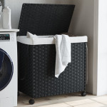 vidaXL Košara za perilo s kolesi črna 60x35x60,5 cm ratan