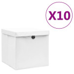 vidaXL Škatle s pokrovi 10 kosov 28x28x28 cm bele