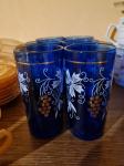 Komplet šestih vintage kozarcev za sok, modra barva stekla