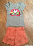 Kratka majica hello kitty in oranžne hlače 122cm