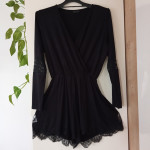 TOP SHOP ČRN VISKOZNI HLAČNI PAJAC S ČIPKO 38/40