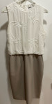 Comma kratka obleka v belo-peščeni barvi z vezenino (36)
