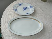Retro velik servirni okrogel in v obliki elipse krožnik, porcelan