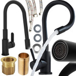 FLEX enoročna kuhinjska armatura z gibljivo cevjo črna 360°