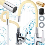 FLEX enoročna kuhinjska kromirana armatura z gibljivo cevjo bež 360°