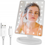 22 LED osvetljeno kozmetično ogledalo vrtljivo USB belo