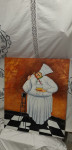 SLIKA  OLJE  NA PLATNU  KUHAR  S ŠPAGETI 56X66 CM PRIMERNO  ZA  LOKAL
