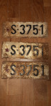 STARE  REGISTERSKE TABLICE  SLOVENIJA 1945-1950 RARITETA  3 KOSI