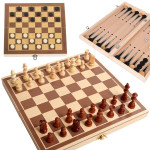 3v1 lesena šahovnica backgammon in dama 30×30cm lesene figure