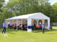 Šotor 5x6m, PVC ponjava, bel, s talnim okvirjem