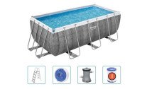 Bazen Power Steel™ Rectangular 412x201x122 cm z vzorcem sivega ratana