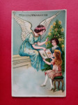 Božična razglednica – angel in otroka (Fröhliche Weihnachten)