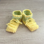 Ročno pleteni COPATKI, rumena, volnene NOGAVIČKE za novorojenčka -NOVO