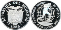Ecuador 1000 Sucres FIFA World Championship 1986 Proof srebrnik