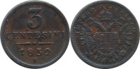 Lombardija-Venecija 3 Centesimi 1852 V Franz Joseph I