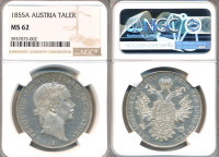 Srebrnik 1 Taler 1855 NGC MS62