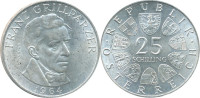 Srebrnik Austrija 25 Schilling 1964 -Franz Grillparzer UNC