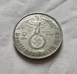1937 A SREBRNIK Nemčija nacizem 2 Reichsmark nazi 3. Reich UNC (otaku)