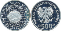 Srebrnik Poland 1986 500 Zloty nogomet World Cup PROOF