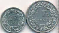 Švica 1968 1 Francs+1/2 Francs Lot 2X