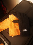 2x rokavice semiš podložene, črne, oranžne