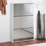 vidaXL Omarica za čevlje 3 nadstropna z ogledalom bela 63x17x102,5 cm