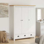 vidaXL Garderobna omara s 3 vrati Hill bela 127x50x170 cm borovina